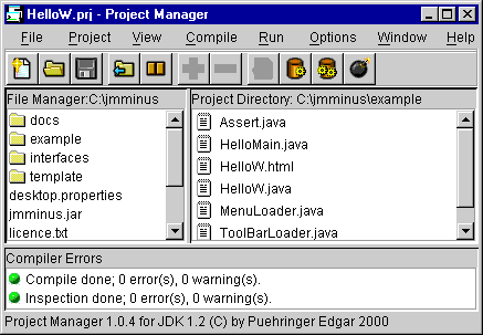 Screenshot of the project manager